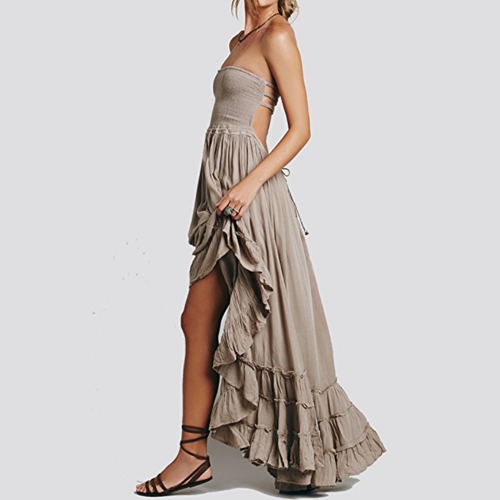 Taupe Cotton Maxi Dress - Picture 2 of 5
